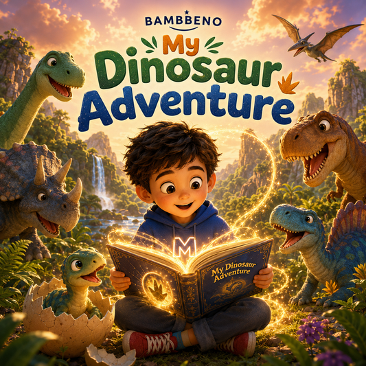 My Dinosaur Adventure personalized children story hero image for BAMBBENO