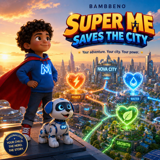 Super Me Saves the City personalized children story hero image for BAMBBENO