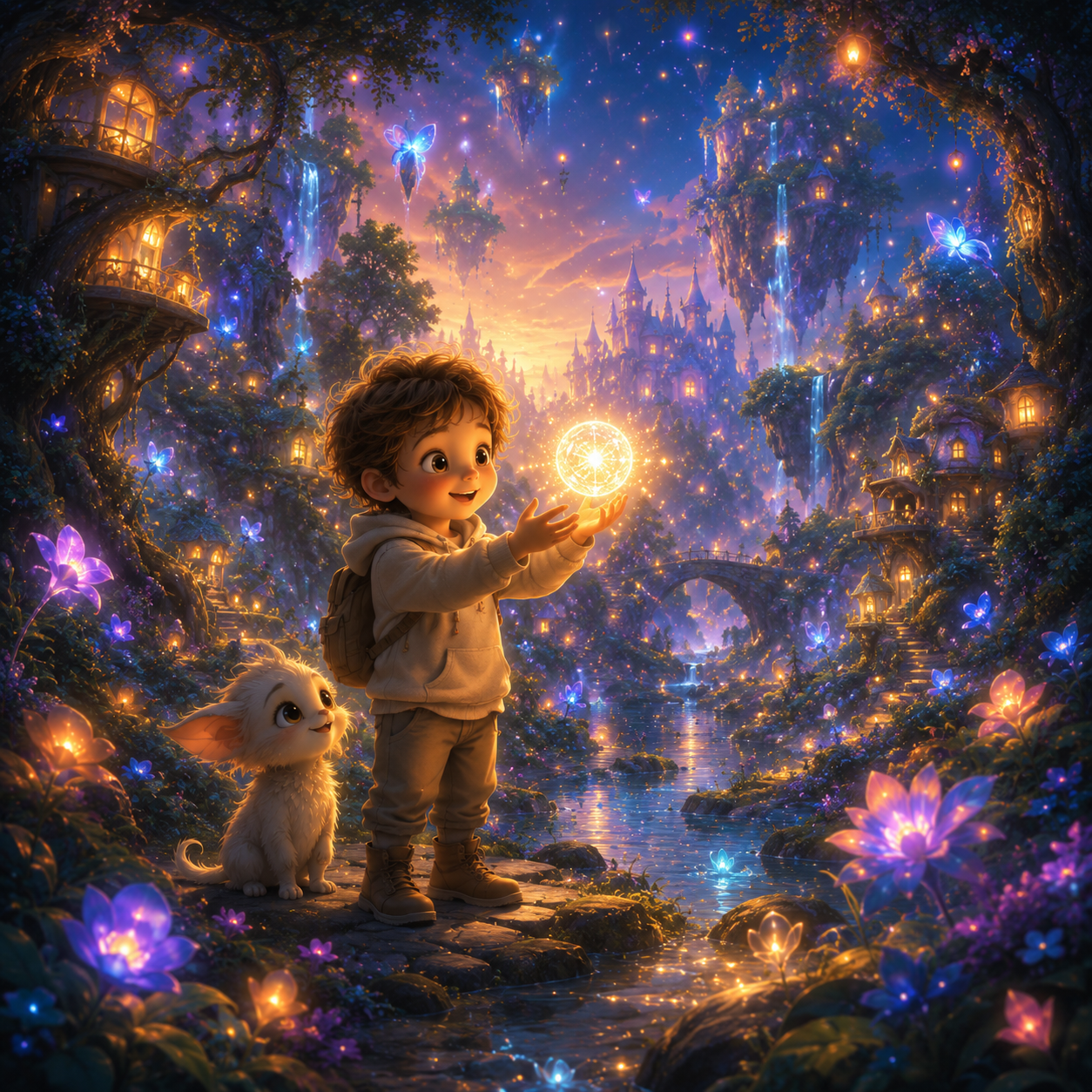 Magical Adventures Personalized children’s storybook illustration of a child discovering a magical world filled with wonder and adventure.
