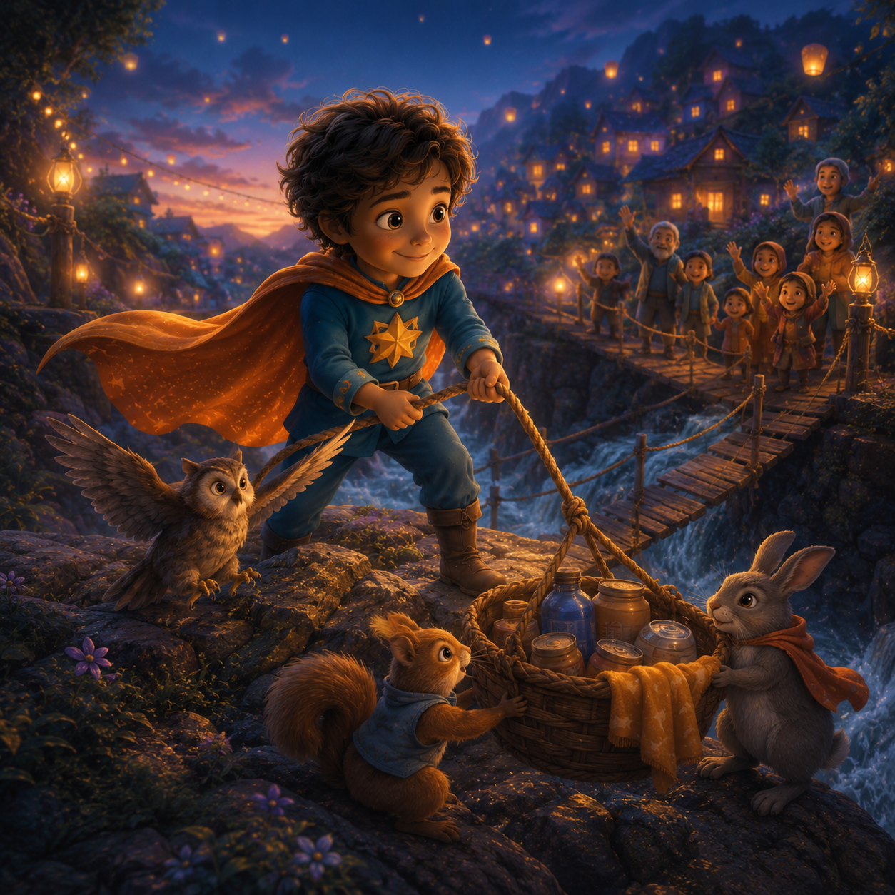 Superhero Adventures Personalized storybook illustration of a child becoming a kind and courageous superhero who helps others.
