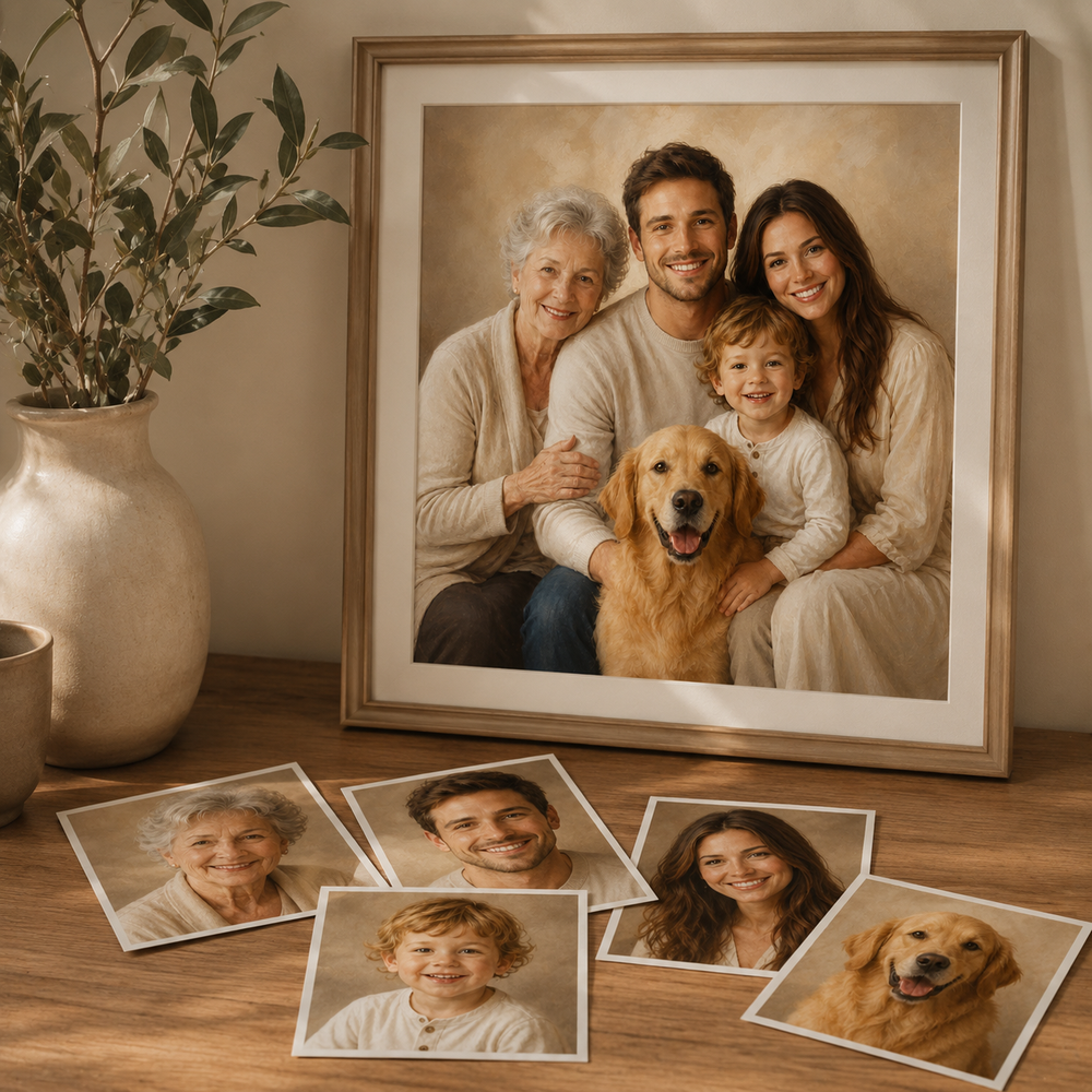 Retrato de fusión de fotos familiares