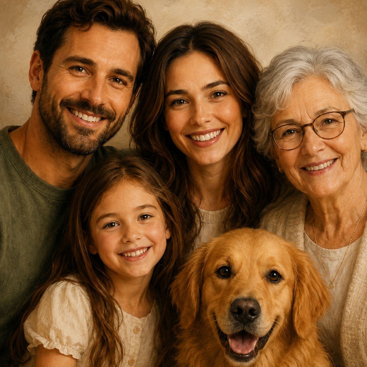 Close-up detail of a personalized family photo merge portrait