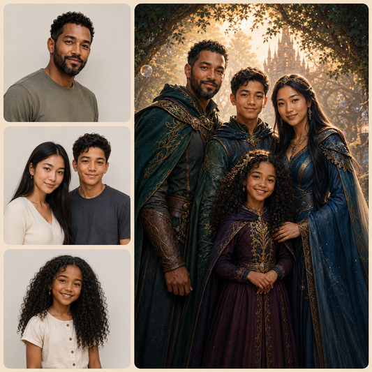 Everyday family photos transformed into a personalized fantasy portrait