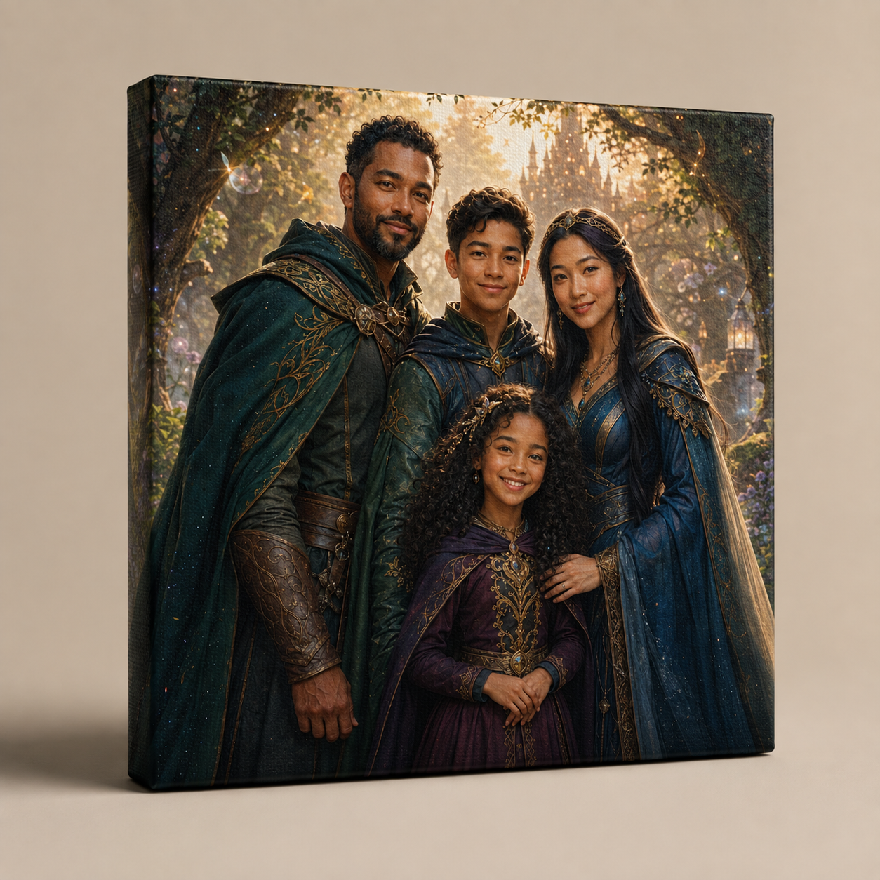 Personalized fantasy portrait printed on an unframed canvas