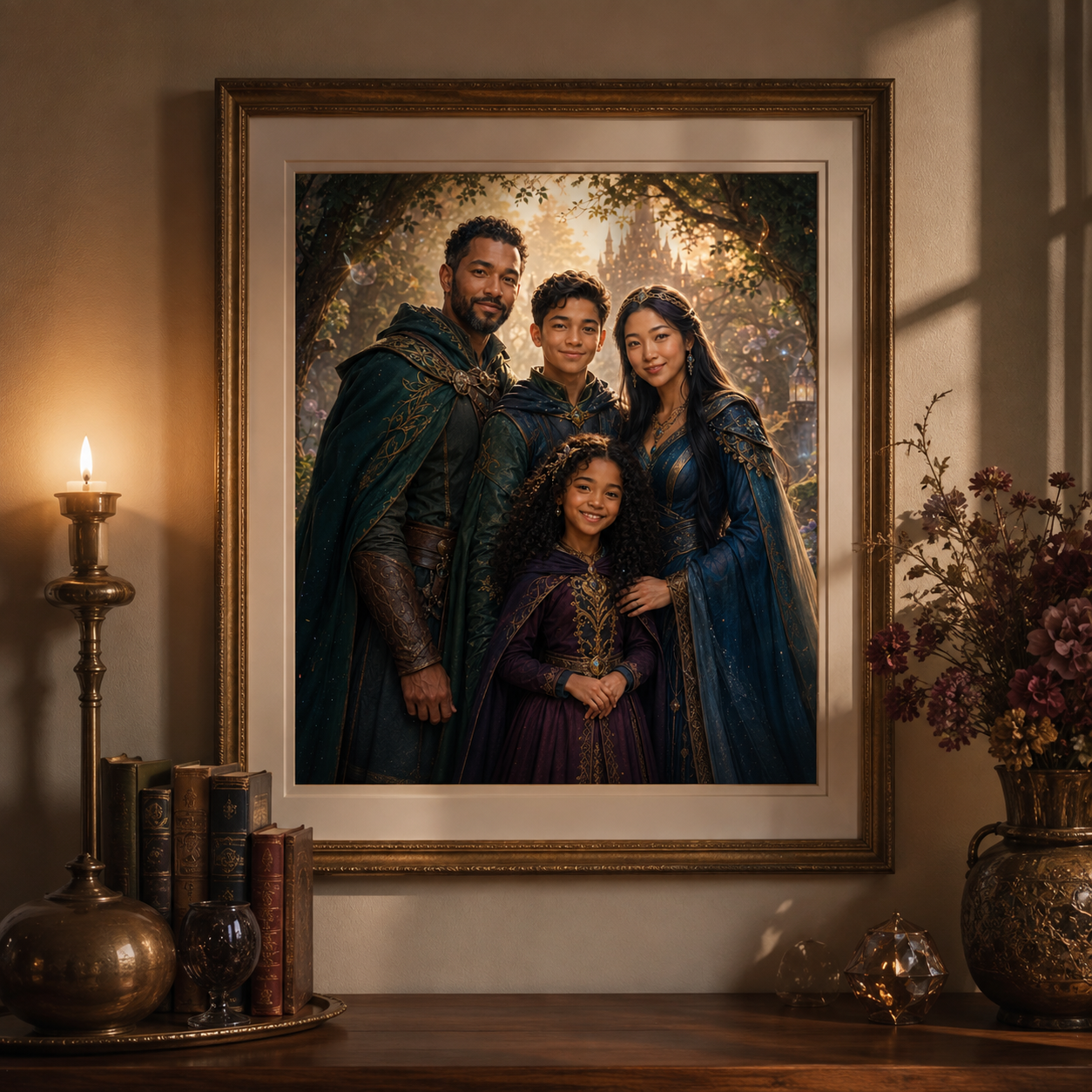 Personalized fantasy portrait as a framed poster with mat border