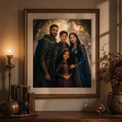Personalized fantasy portrait as a framed poster with mat border
