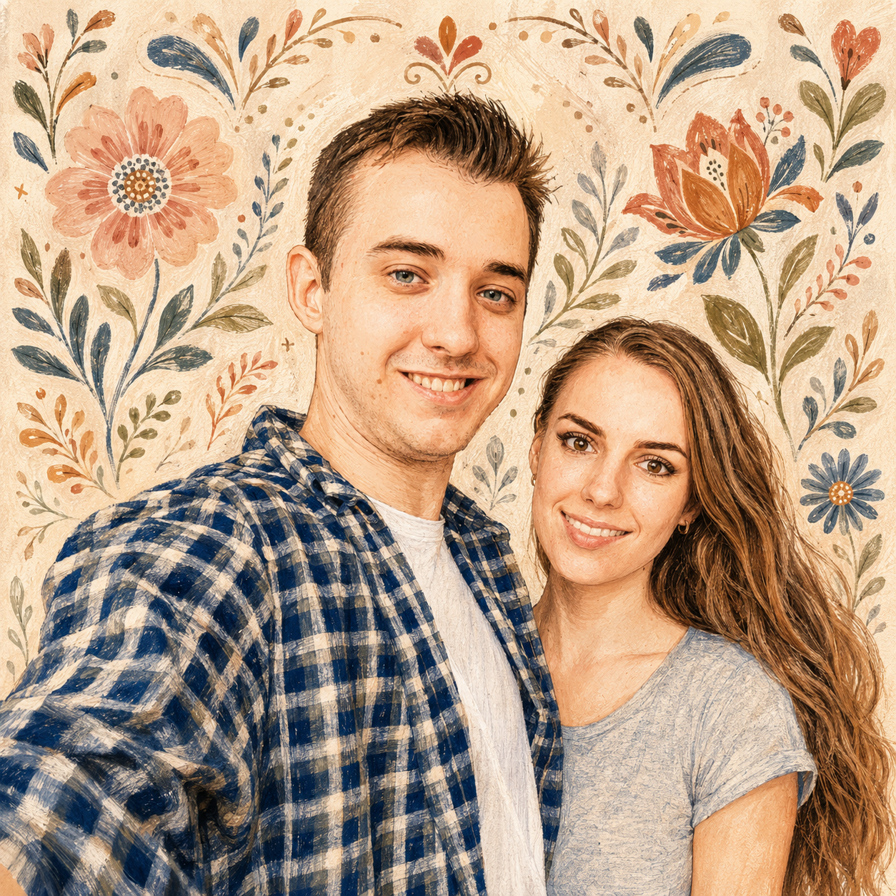 Personalized folk portrait artwork example 1